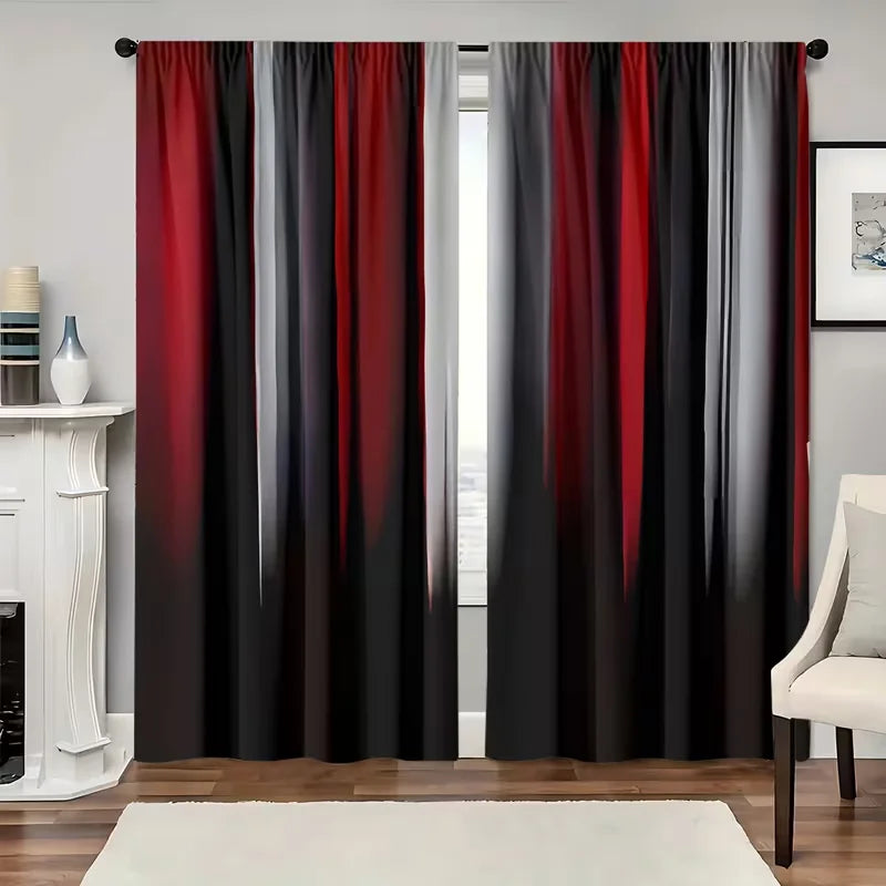 Rideaux dégradé rouge noir gris tamisants en polyester (2 panneaux)