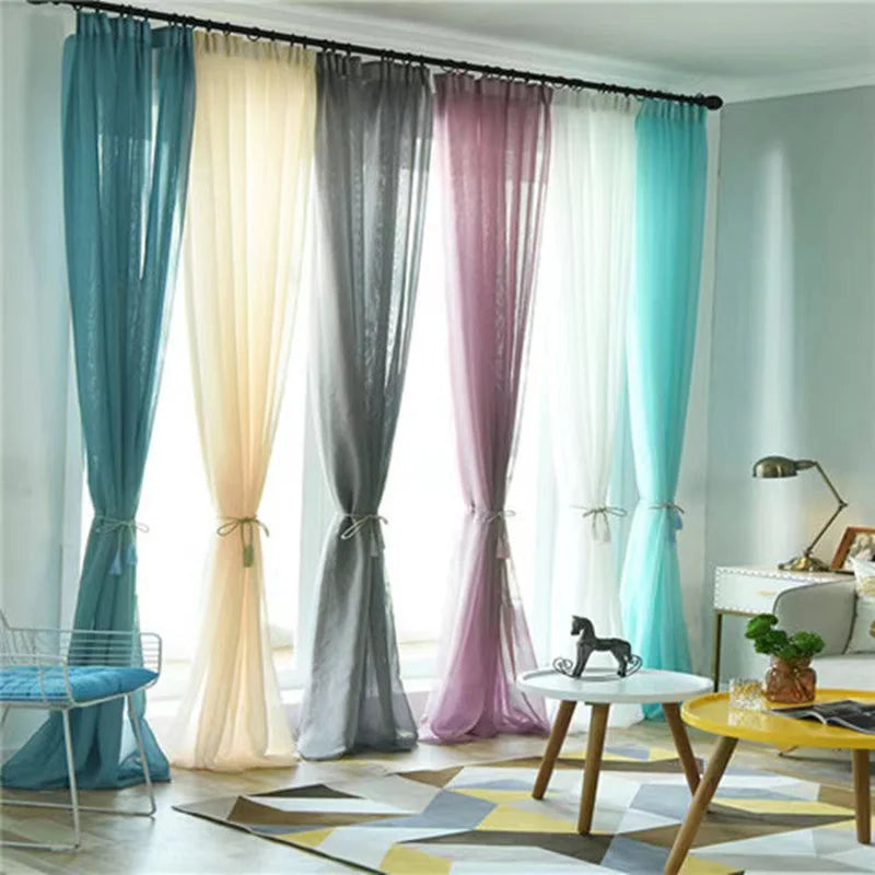 Rideau voilage tulle coloré translucide léger moderne, largeur 100 à 139 cm