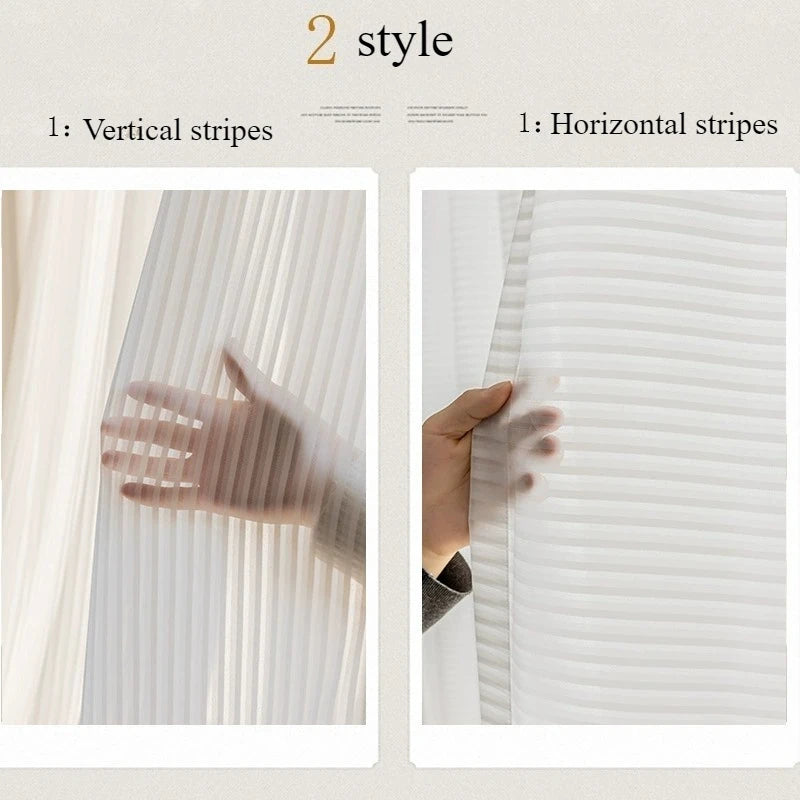Rideau voilage blanc rayé en tulle pour salon et chambre