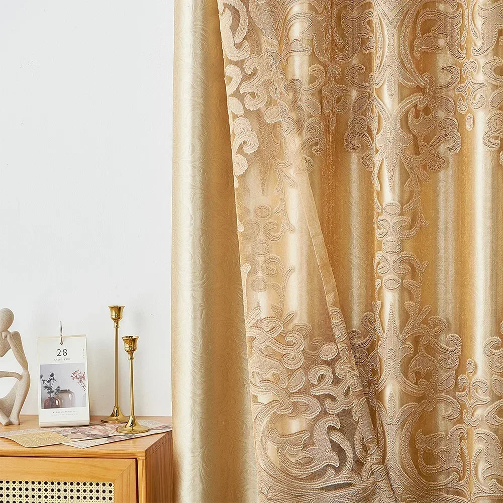 Rideau voilage brodé doré en tulle polyester style européen