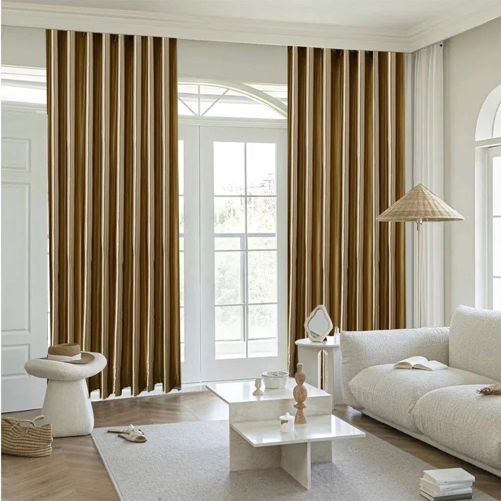 Rideau semi-occultant satin doré en polyester pour salon et chambre