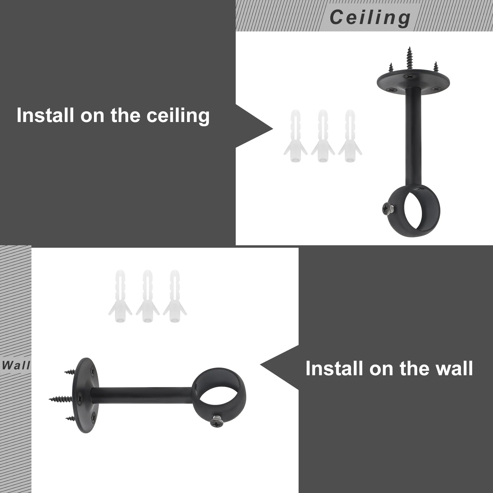 Support de tringle à rideaux de plafond en acier inoxydable