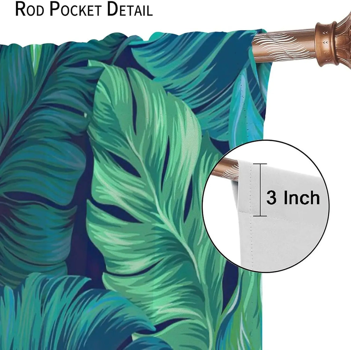 Rideaux jungle palmier vert bleu occultation modérée (2 panneaux), hauteur 200 à 239 cm