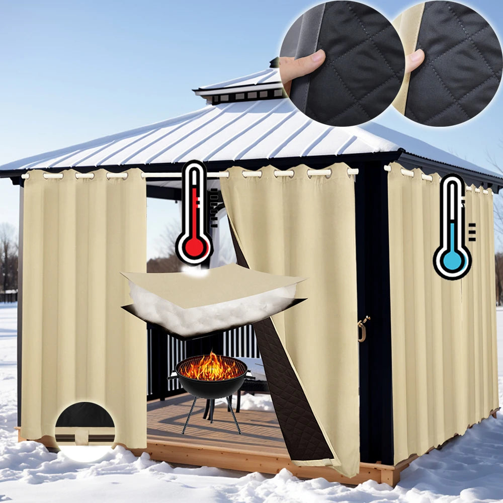 Rideau extérieur occultant thermique matelassé imperméable pour pergol, largeur 100 à 139 cm