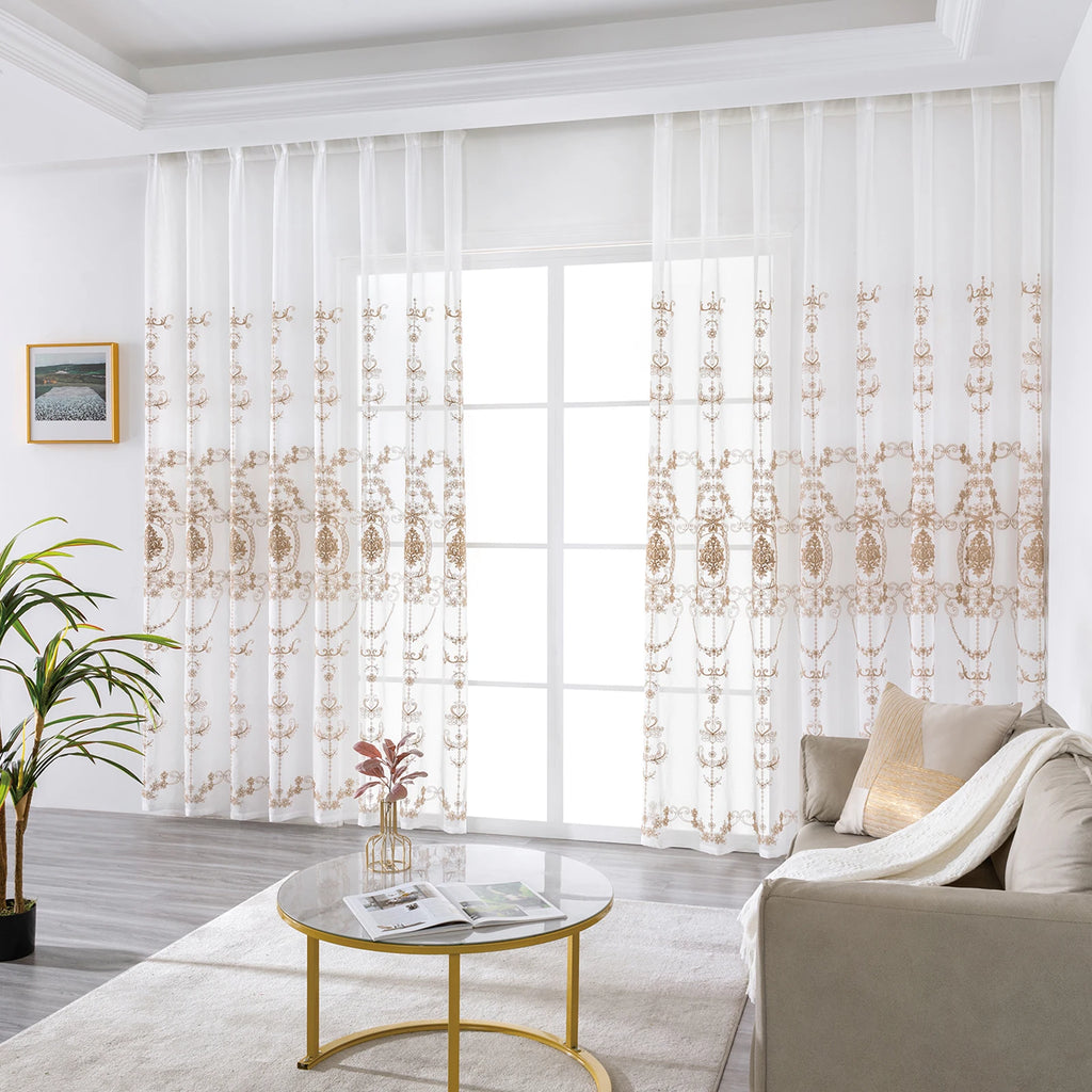 Rideaux voilages brodés à œillets, beige