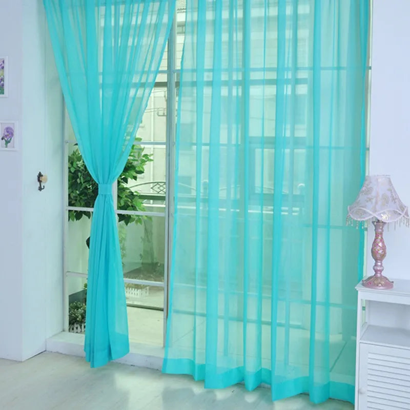 Voilage coloré en polyester léger tamisant, bleu paon