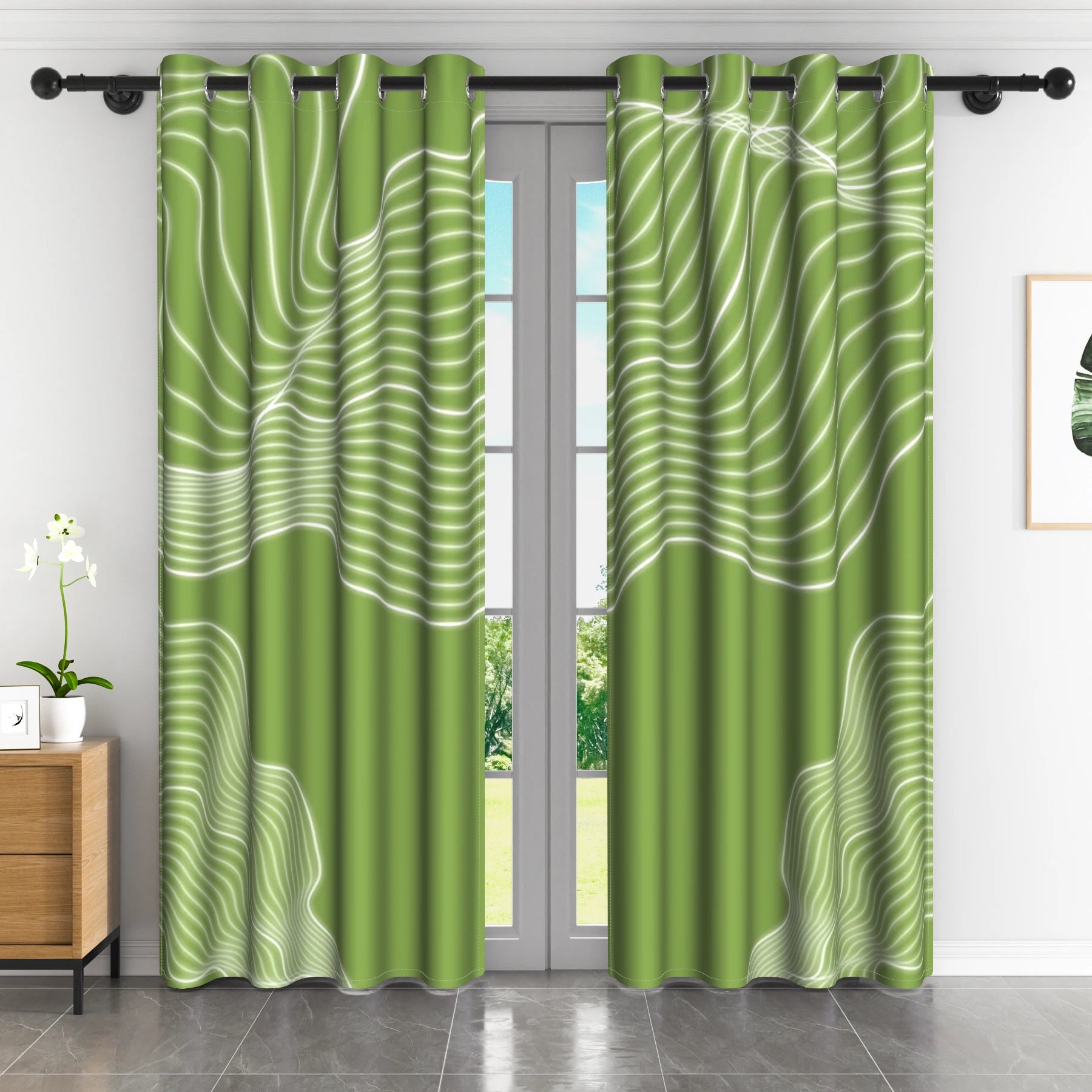 Rideaux occultants motif abstrait moderne en polyester (2 panneaux)