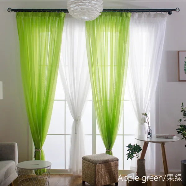 Rideau voilage tulle coloré translucide léger moderne, fruit vert