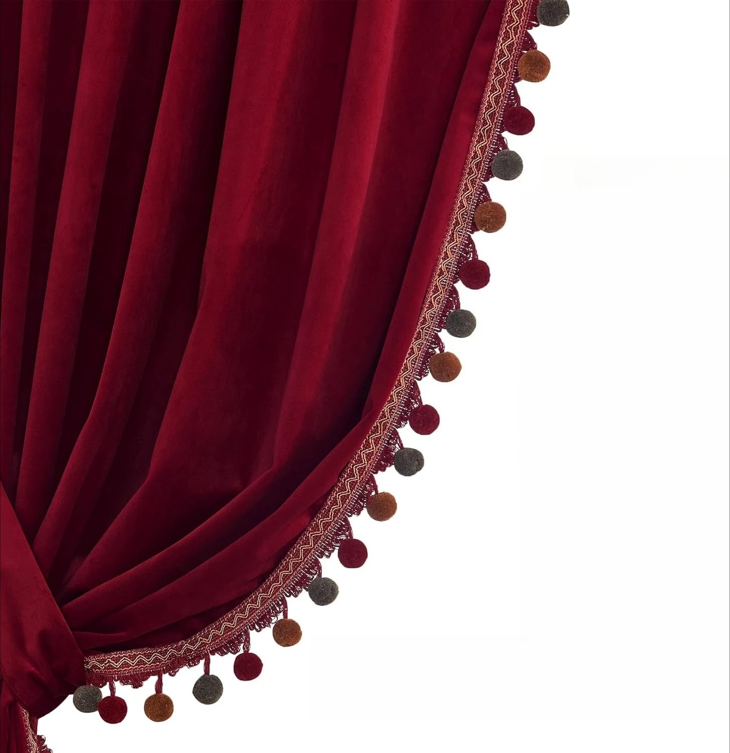 Rideau occultant velours avec galon pompons pour chambre