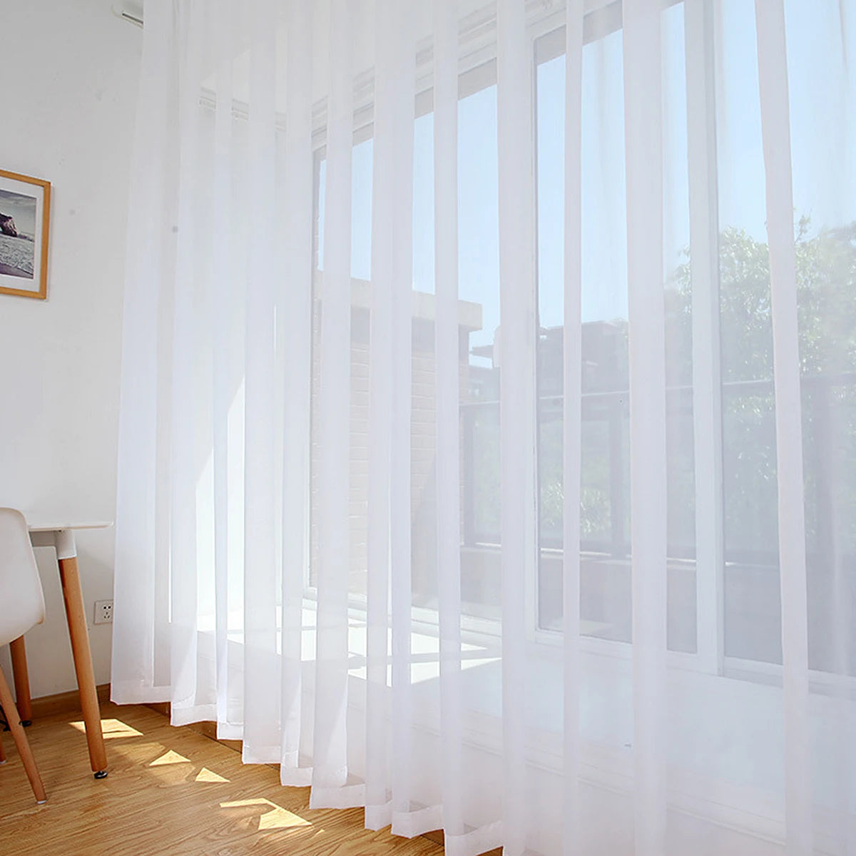Rideau voilage blanc uni tamisant léger polyester pour salon et chambre