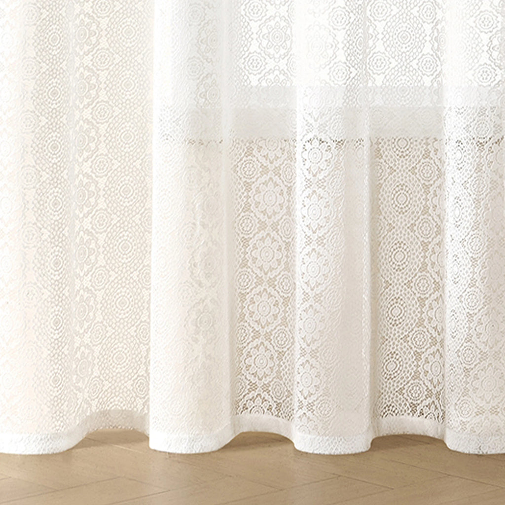 Rideau voilage dentelle brodée vintage blanc, hauteur 200 à 239 cm