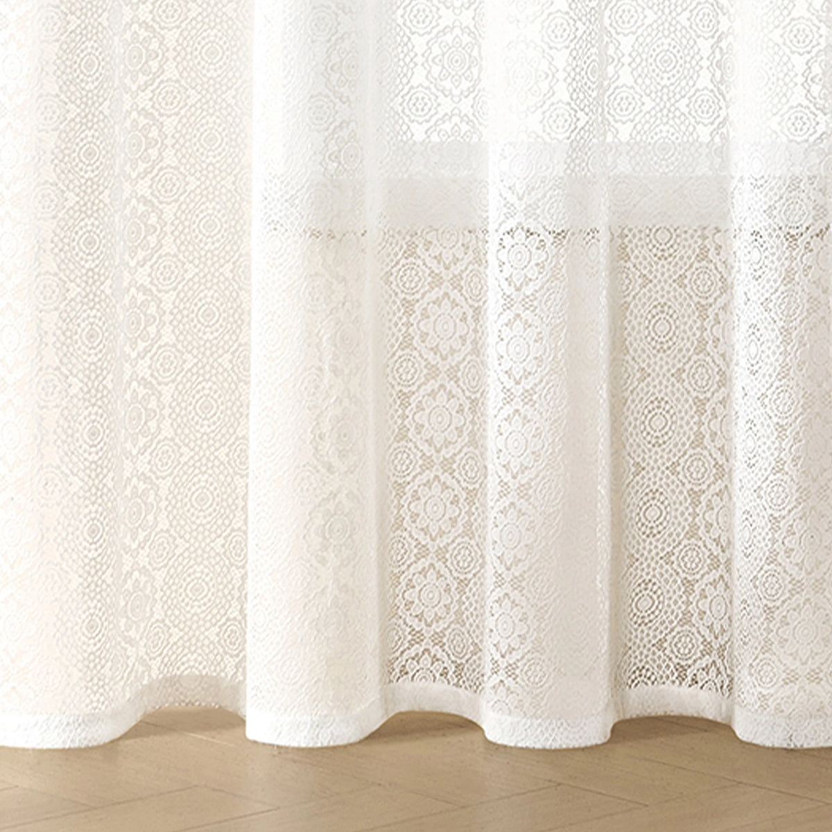 Rideau voilage dentelle brodée vintage blanc, hauteur 200 à 239 cm