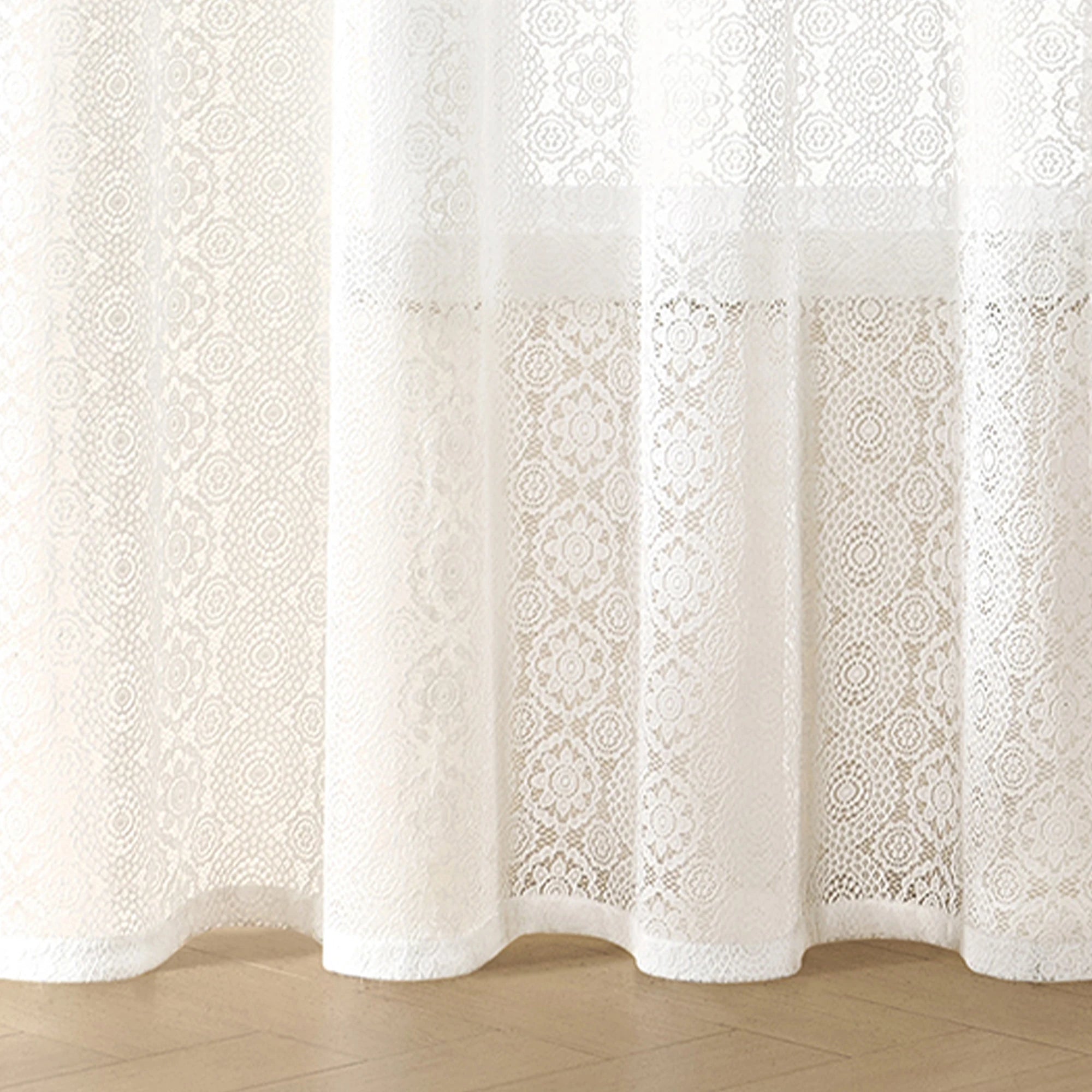 Rideau voilage dentelle brodée vintage blanc pour salon et balcon