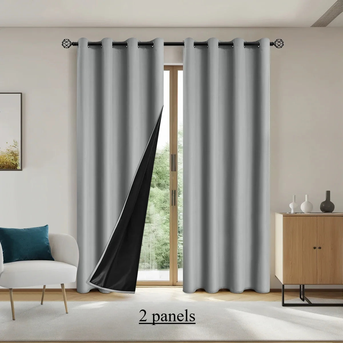 Rideaux occultants 100% polyester unis pour chambre et salon (2 panneaux)