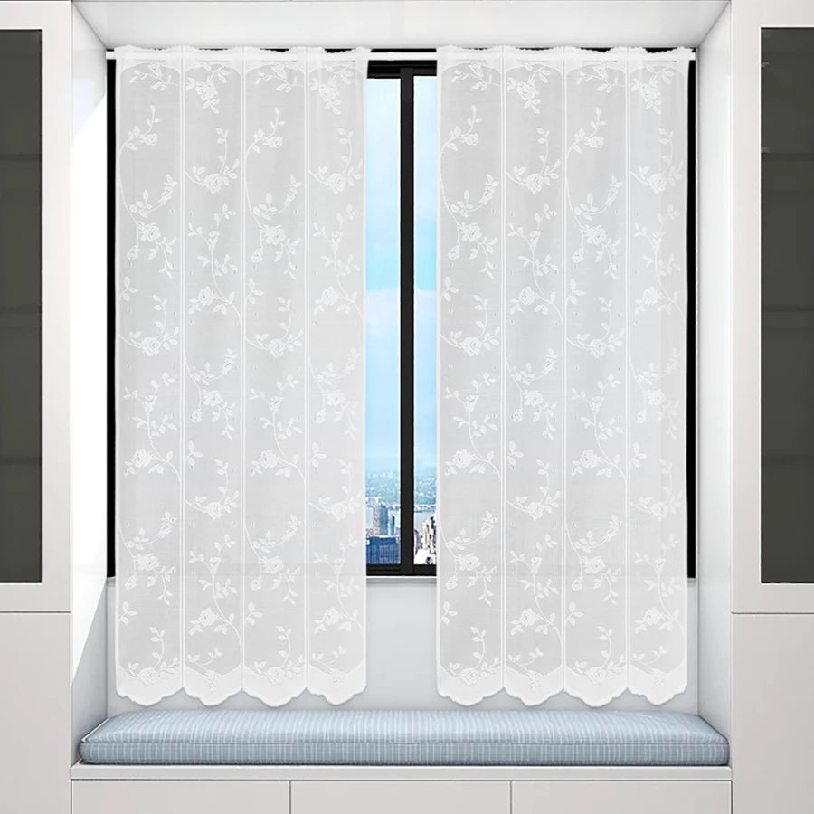 Rideau court pastoral blanc 100 % polyester