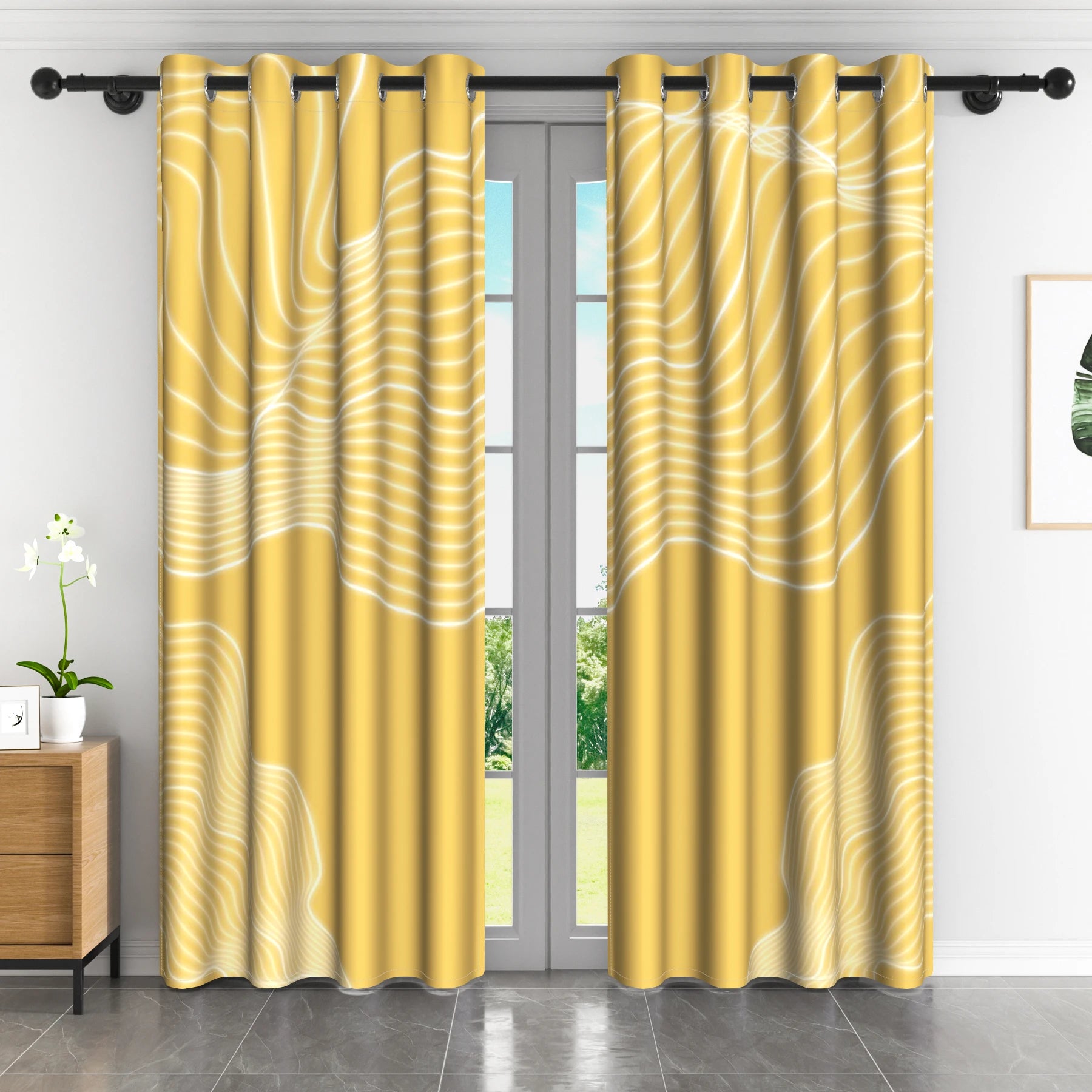 Rideaux occultants motif abstrait moderne en polyester (2 panneaux)