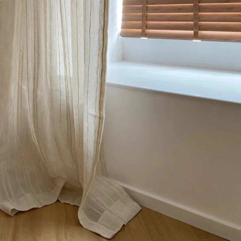 Voilage beige effet lin texturé tamisant style japonais pour salon et chambre (1 pièce)
