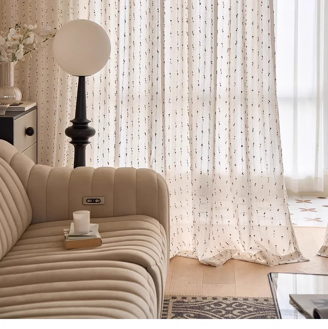 Rideau voilage blanc brodé bohème pour salon et chambre