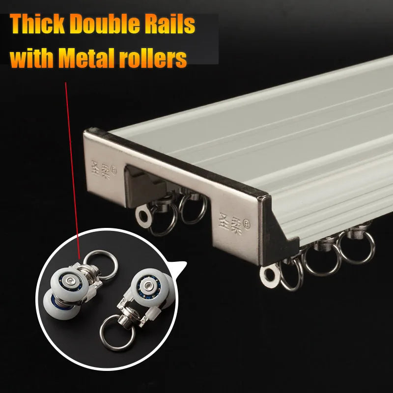 Tringle à rideaux en alliage d'aluminium Champagne Gold avec roulettes métalliques – Double rail pour installation au plafond