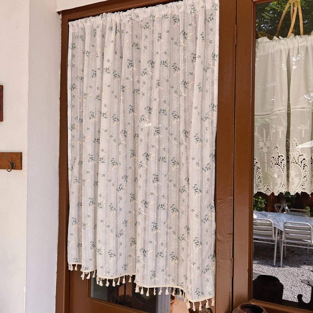 Rideau en coton fleuri style coréen tamisant, largeur moins de 100 cm