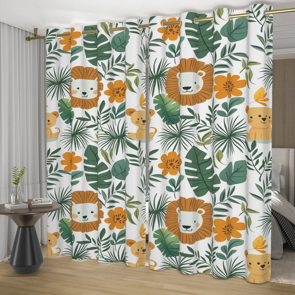 Rideaux jungle lion enfant occultants 80-90 % (2 panneaux), largeur 100 à 139 cm