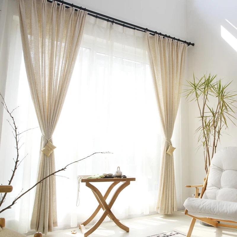 Rideau voilage coton lin style japonais pour salon et chambre