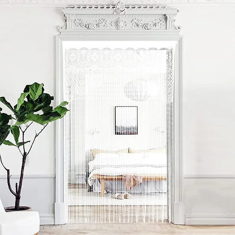 Rideau porte macramé ajouré 100x200 cm style bohème (1 panneau), blanc