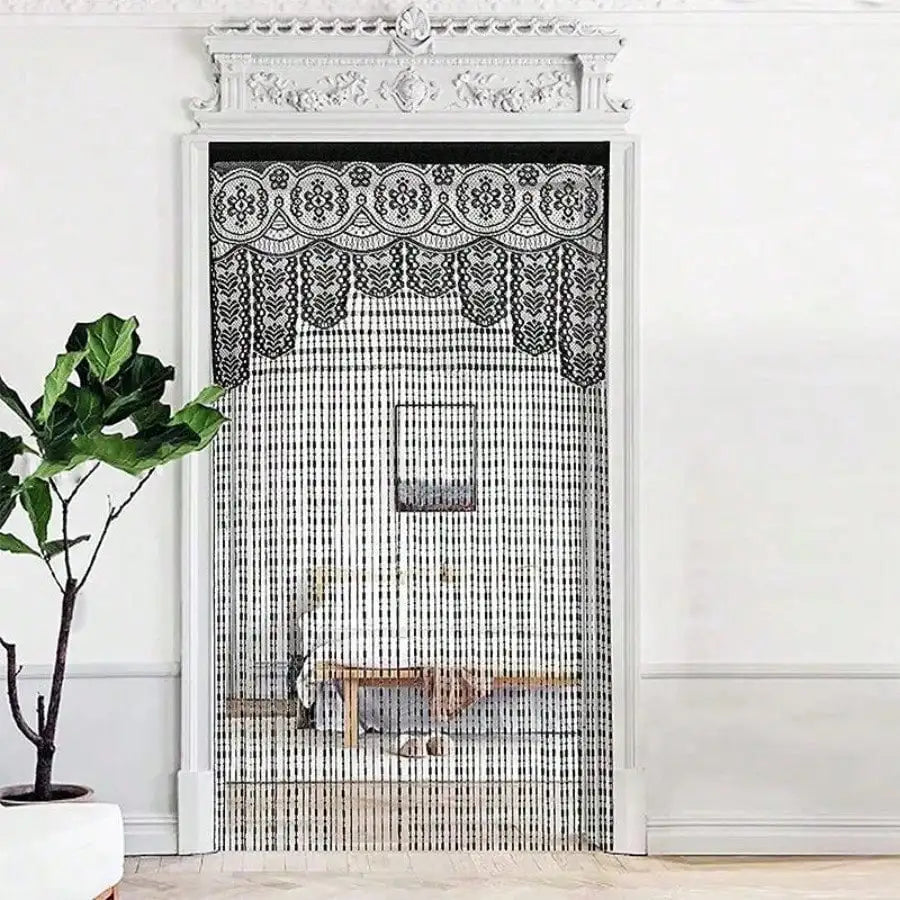 Rideau porte macramé dentelle ajourée 100x200 cm (1 panneau), noir Image