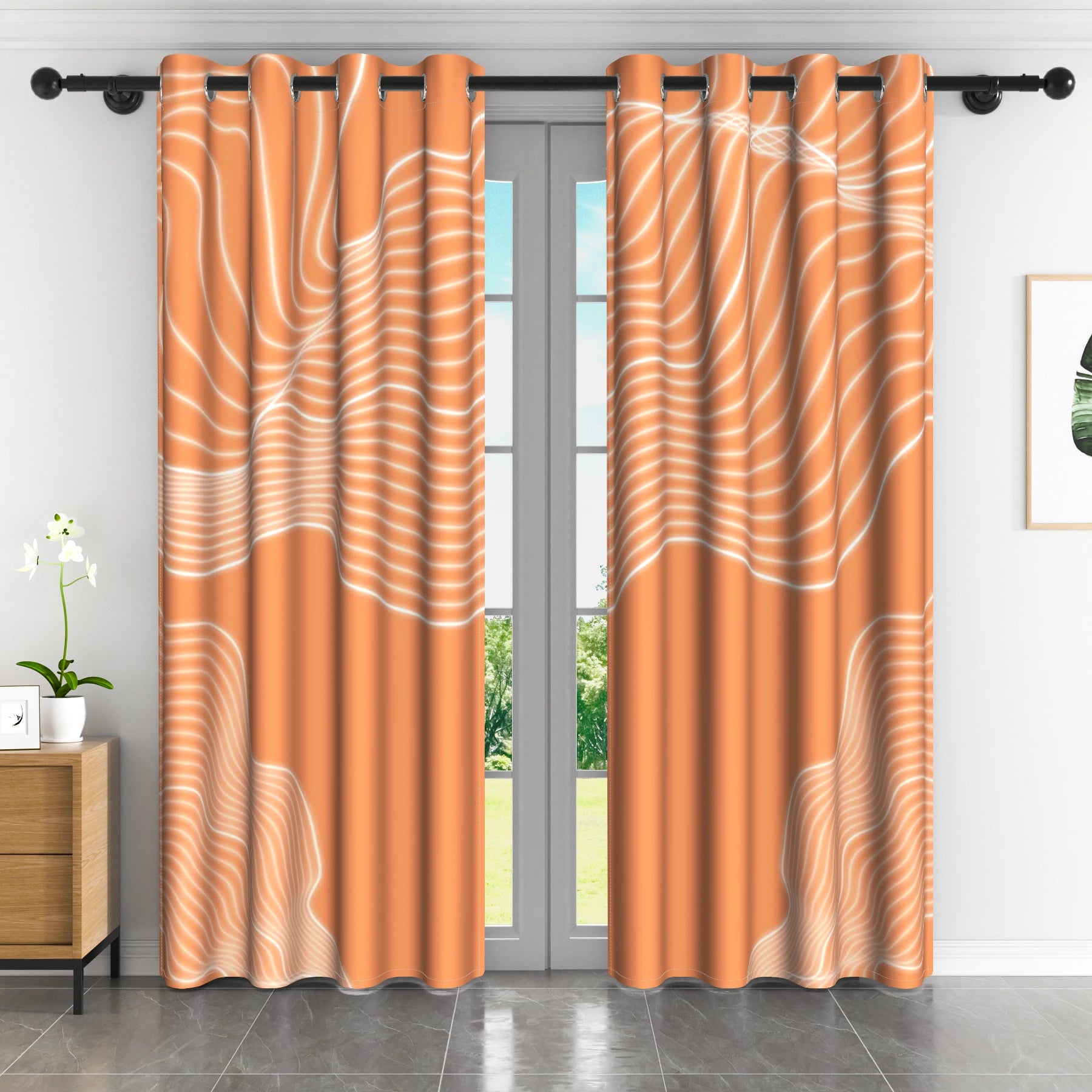 Rideaux occultants motif abstrait moderne en polyester (2 panneaux)
