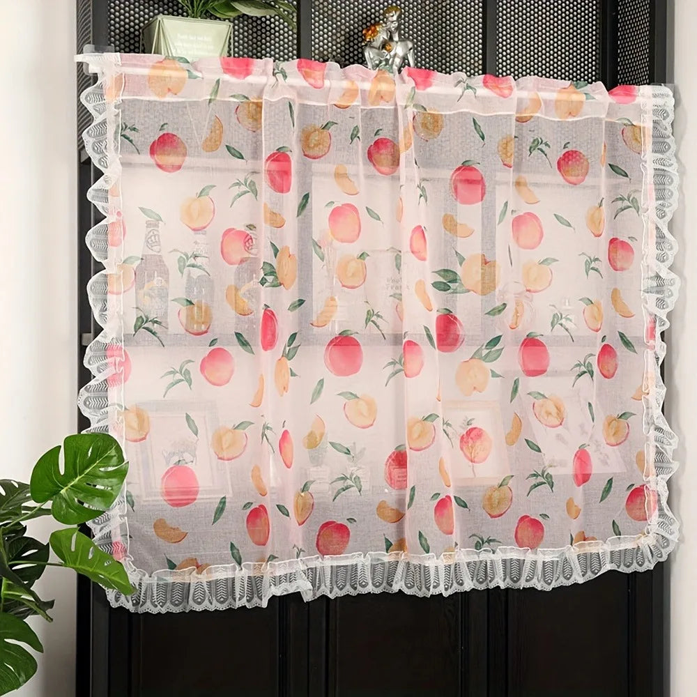 Rideaux demi-hauteur en voile à motif fruits avec dentelle (2 panneaux)