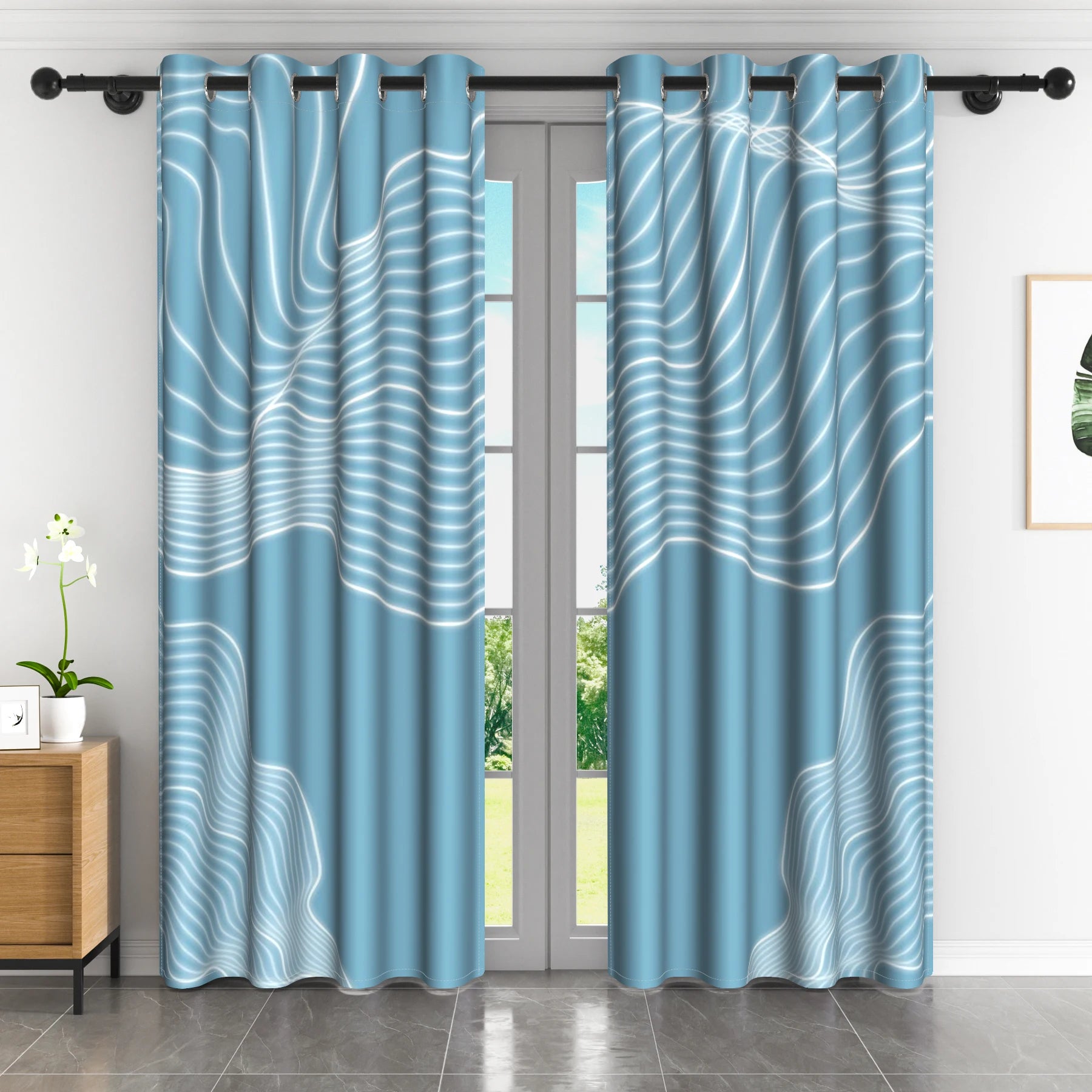Rideaux occultants motif abstrait moderne en polyester (2 panneaux)