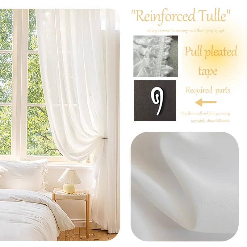 Rideau voilage tulle blanc tamisant élégant léger pour salon (1 pièce)
