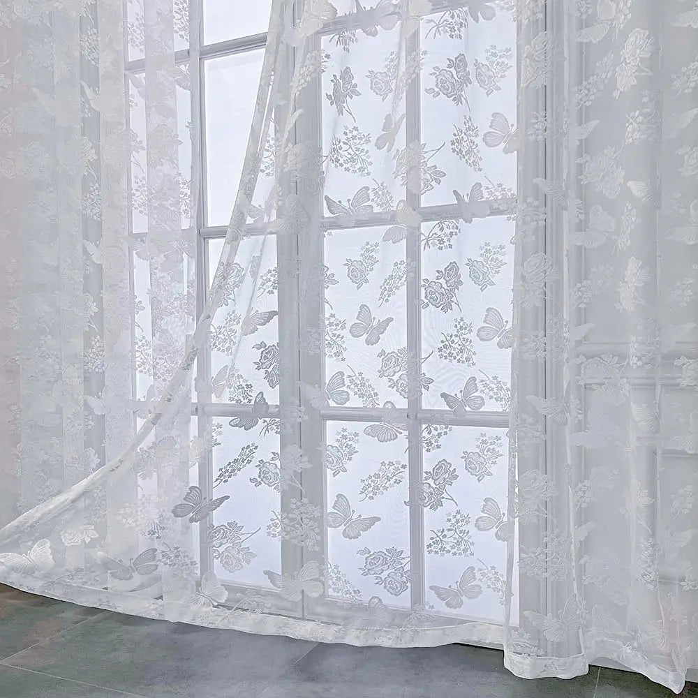 Rideau Jacquard Translucide avec Motif Papillon, largeur moins de 100 cm