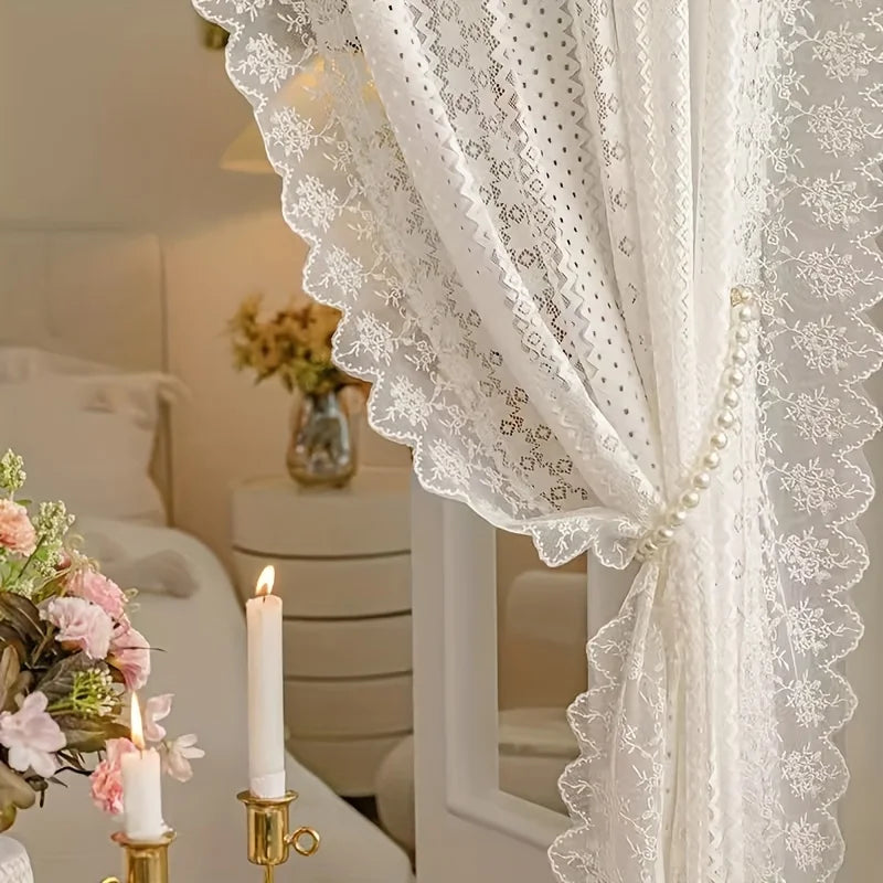 Rideau voilage dentelle blanche brodée pour chambre et salon