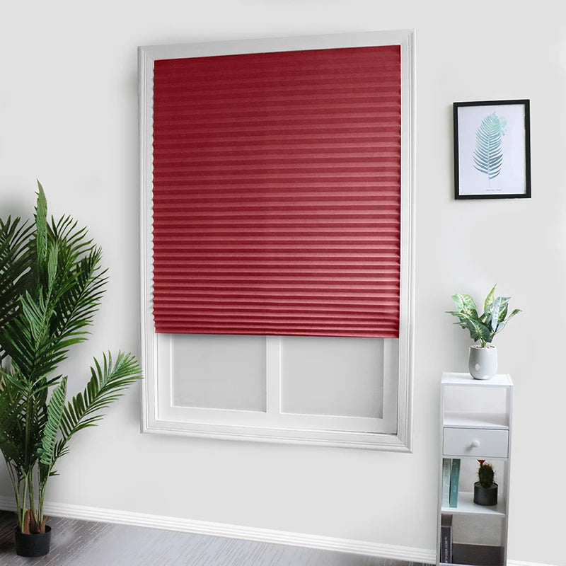 Store plissé adhésif semi occultant tissu polyester pour fenêtre salle, rouge
