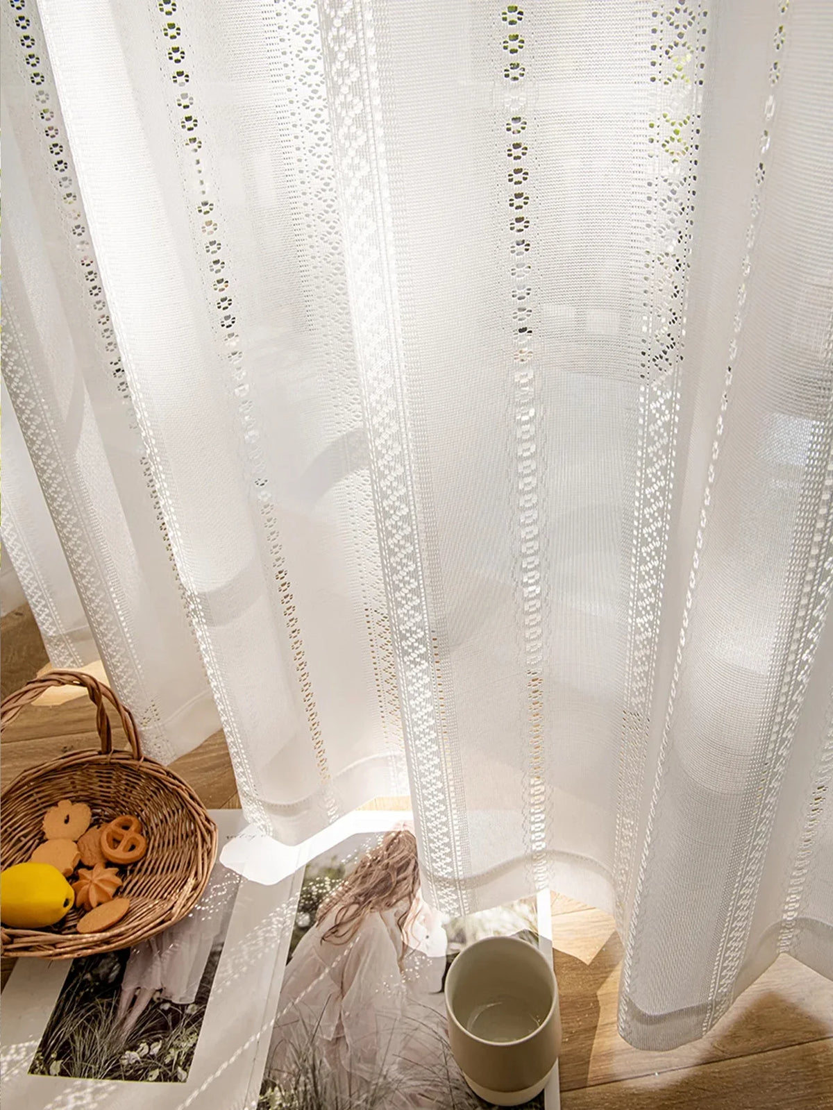 Rideau voilage blanc en gaze de coton style japonais, largeur 100 à 139 cm