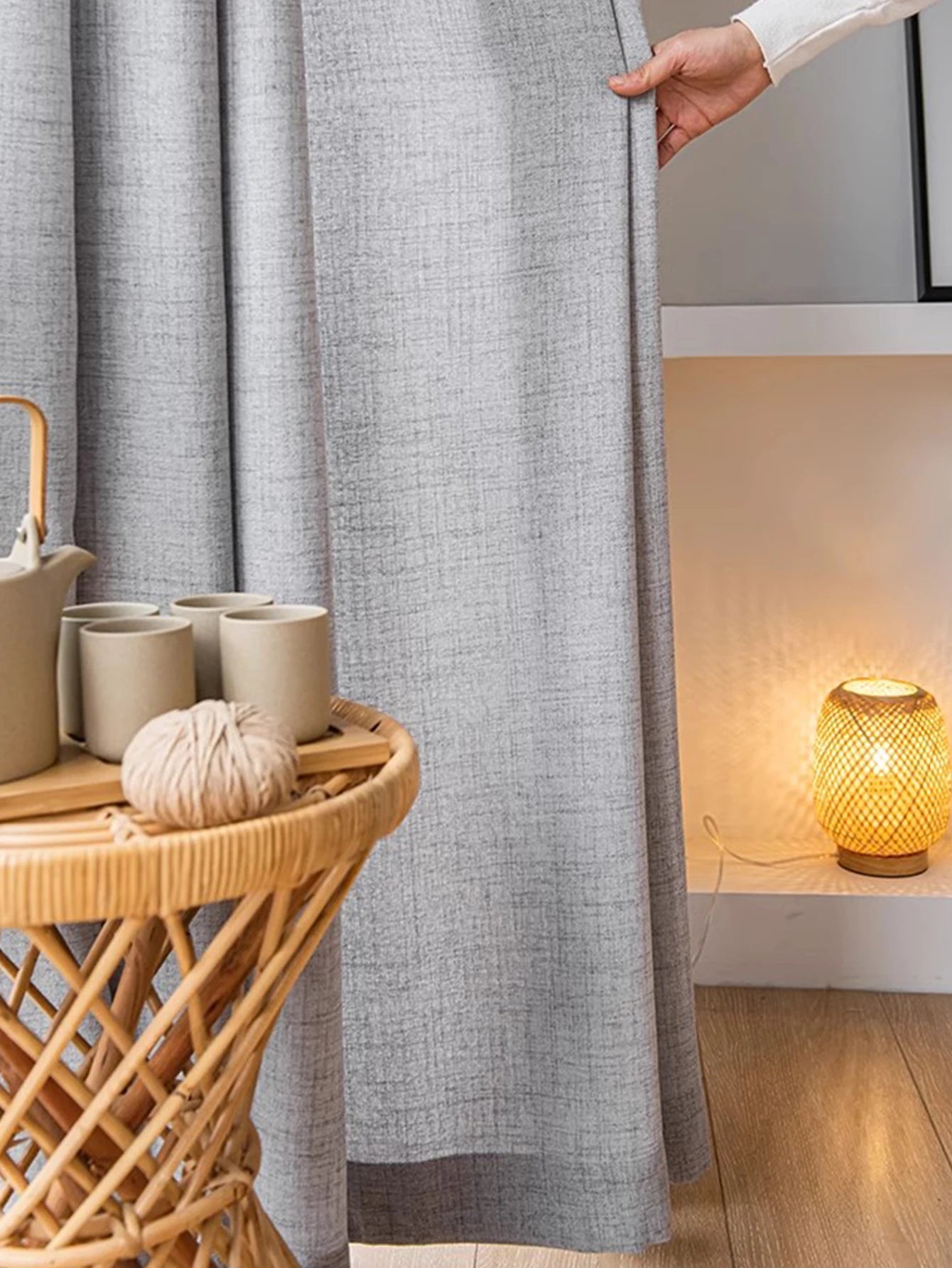 Rideau voilage gris effet lin semi-transparent pour salon et chambre