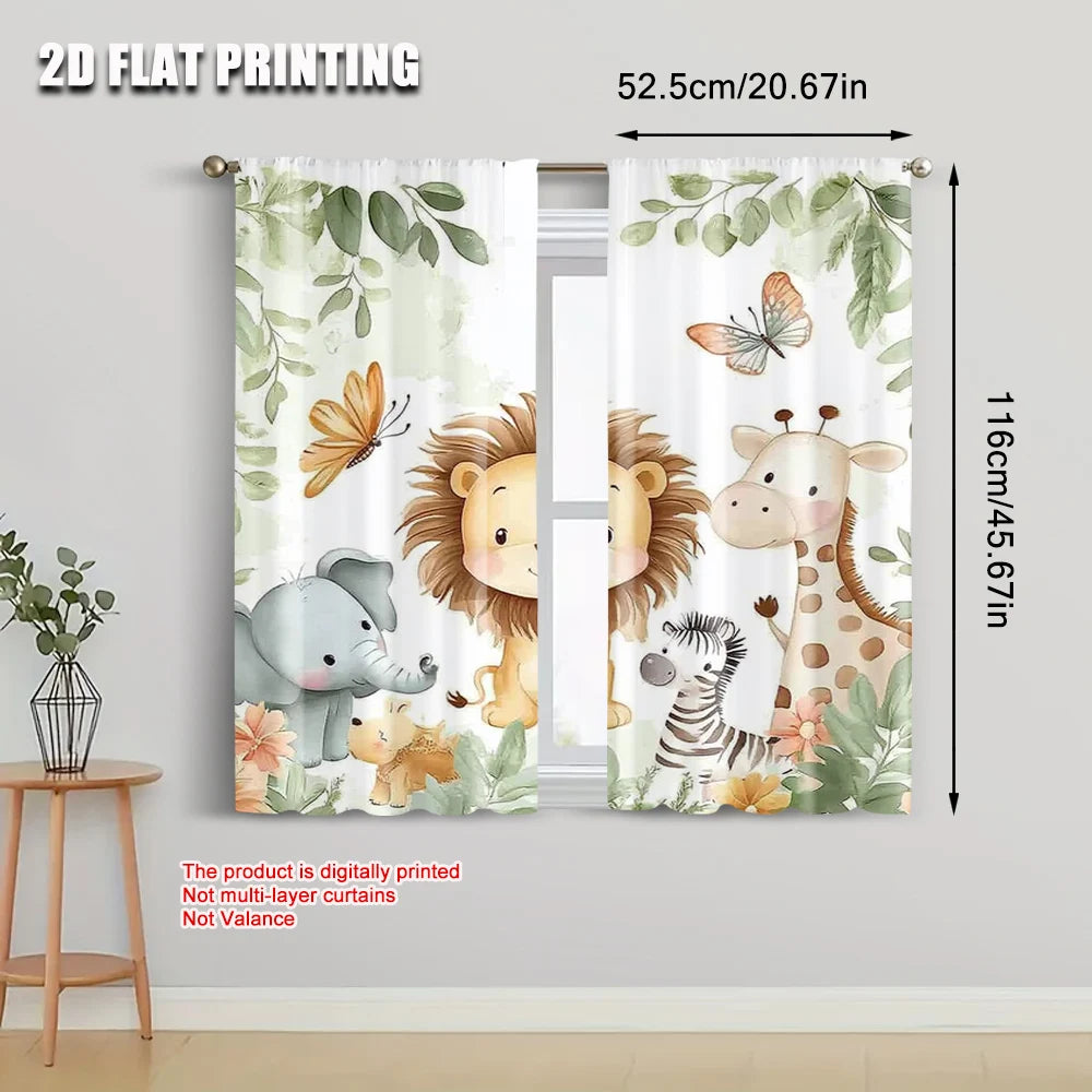 Rideaux voilage enfant animaux jungle tamisant (2 panneaux)