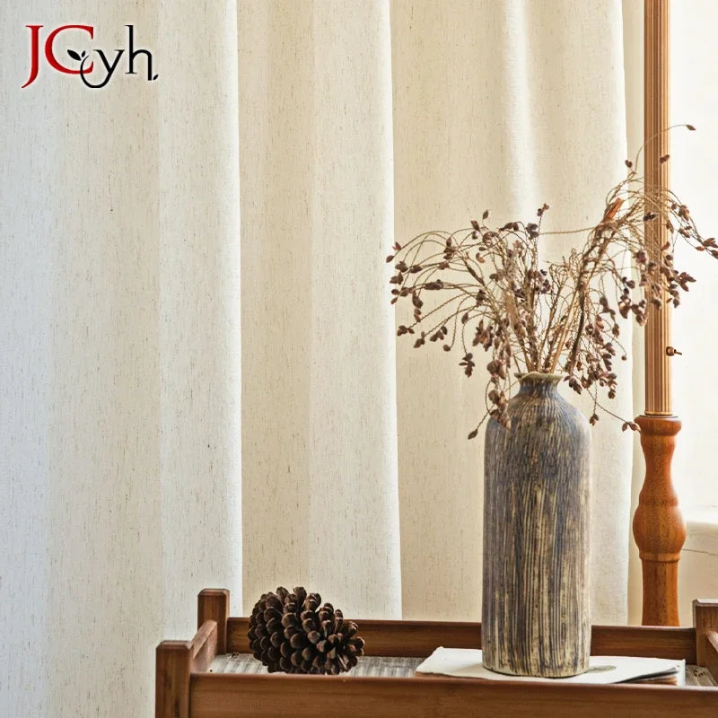 Voilage beige effet lin style japonais tamisant léger pour porte-fenêtre ( 1 pièce )