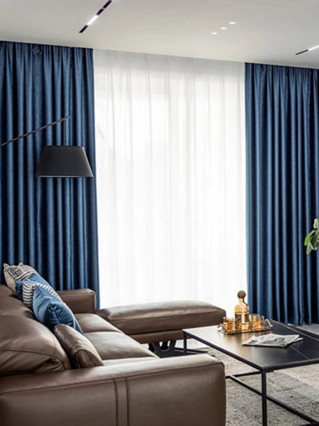Rideau occultant bleu marine thermique en polyester pour salon et chambre