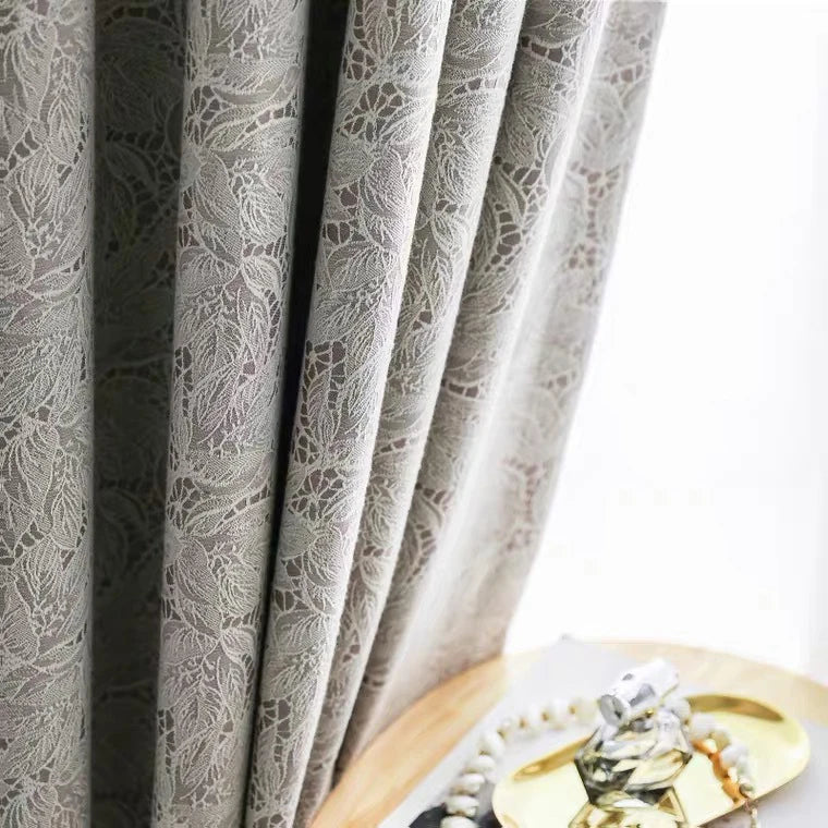 Rideau occultant jacquard dentelle effet feuille pour chambre et salon