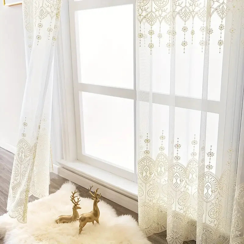 Grand rideau voilage blanc brodé style européen pour salon et chambre
