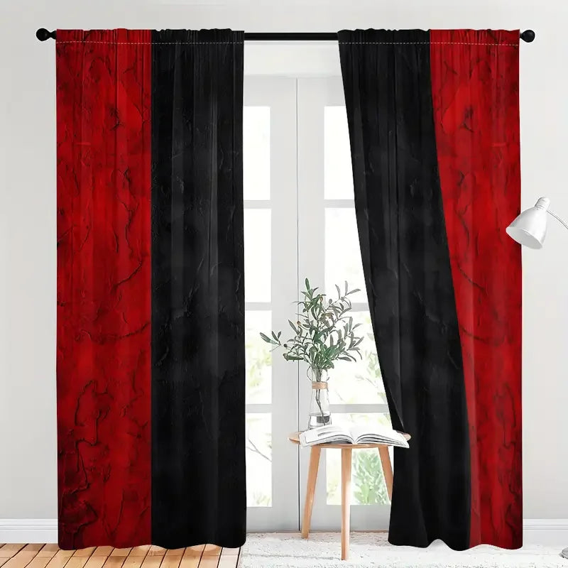 Rideaux tamisants rouge et noir effet marbre en polyester (2 panneaux)