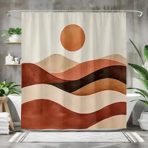Rideau de douche terracotta motif désert ondulé en polyester imperméable