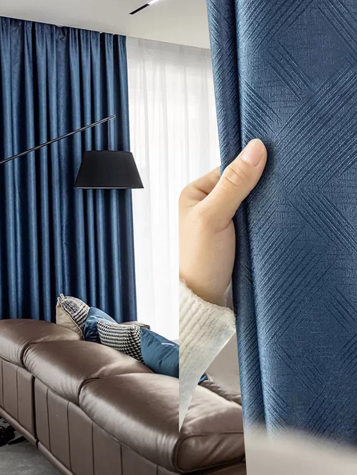 Rideau occultant bleu marine thermique en polyester, pose à œillets