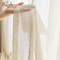 Voilage beige effet lin style japonais tamisant léger pour porte-fenêt, pose à œillets