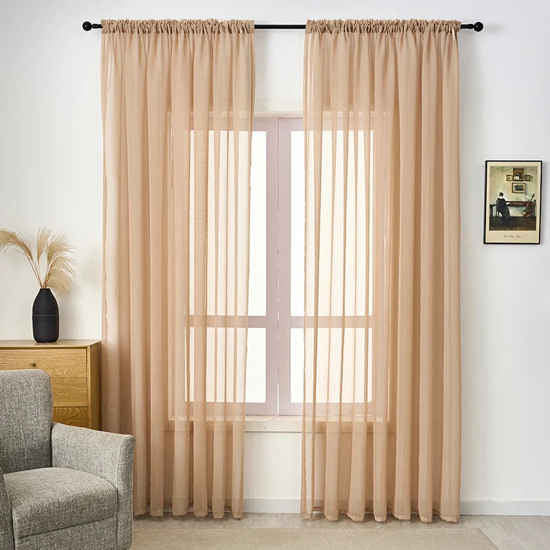 Rideau voilage uni léger en polyester tamisant pour salon et chambre