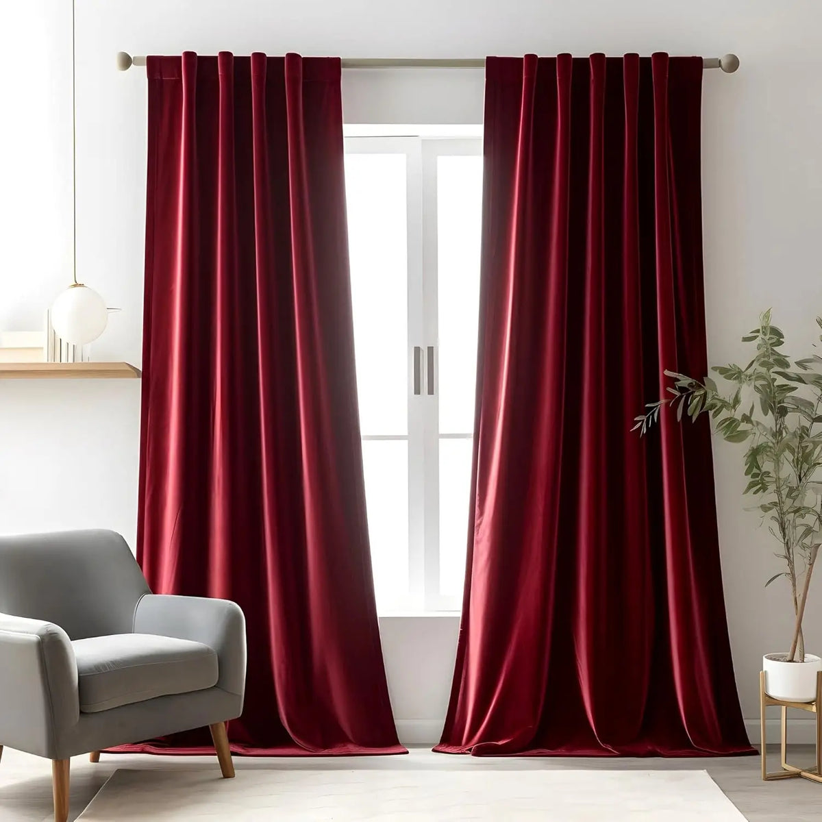Rideau velours rouge bordeaux tamisant, largeur 100 à 139 cm