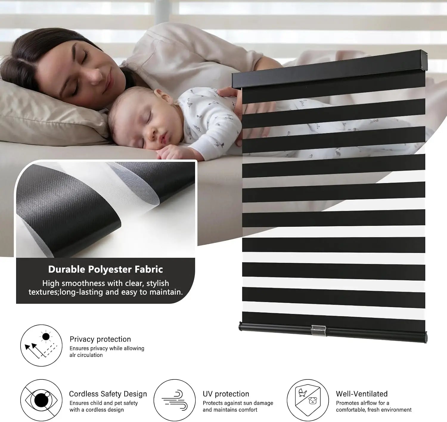 Store sans fil | Double couche | Filtrage de lumière et confidentialité | Facile à installer
