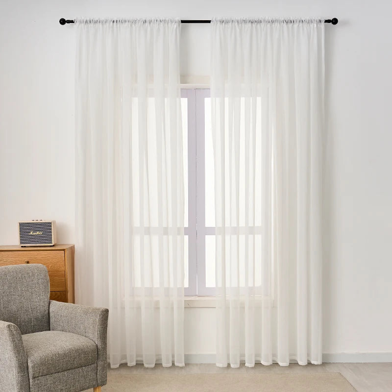 Rideau voilage uni léger en polyester tamisant pour salon et chambre